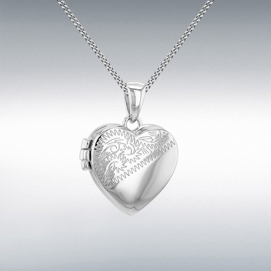 Sterling Silver Rhodium Plated 16.5mm x 22mm Etched Heart Locket Pendant