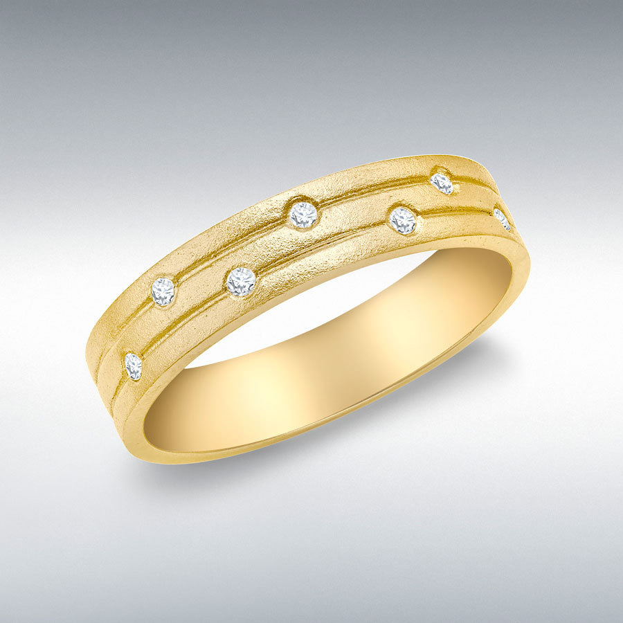 9ct Yellow Gold Satin 0.05ct Diamond Band Ring