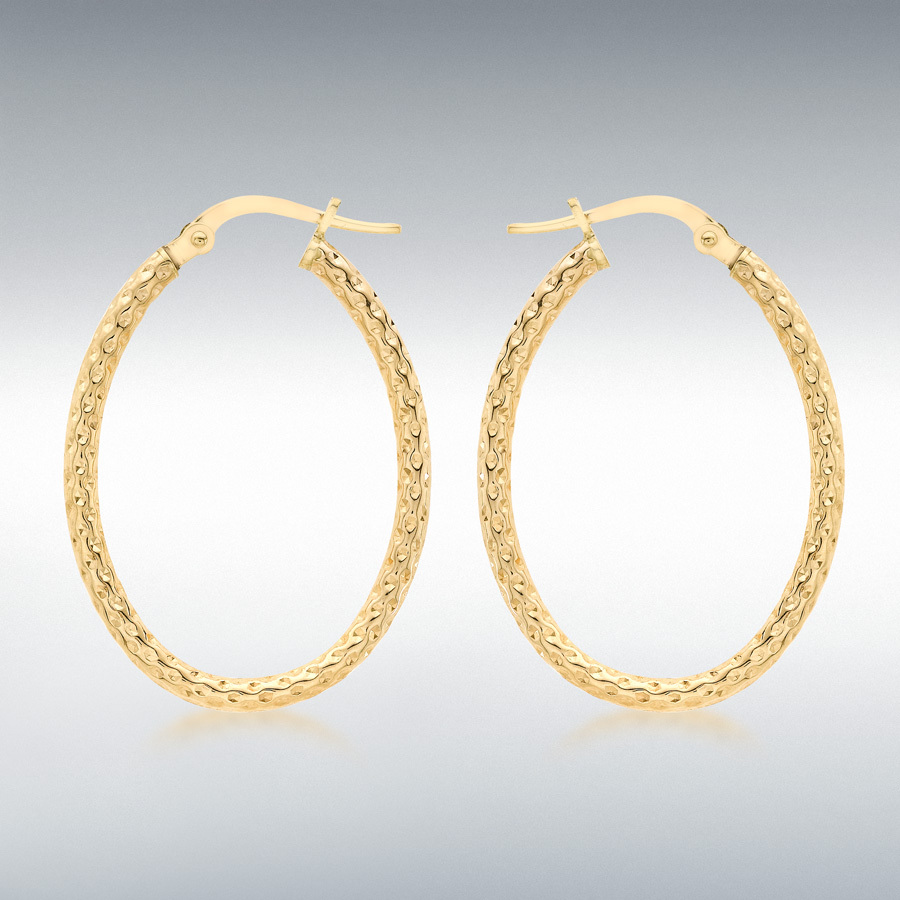 9ct Yellow Gold 21mm x 30mm Diamond Cut Oval Hoop Creole Earrings