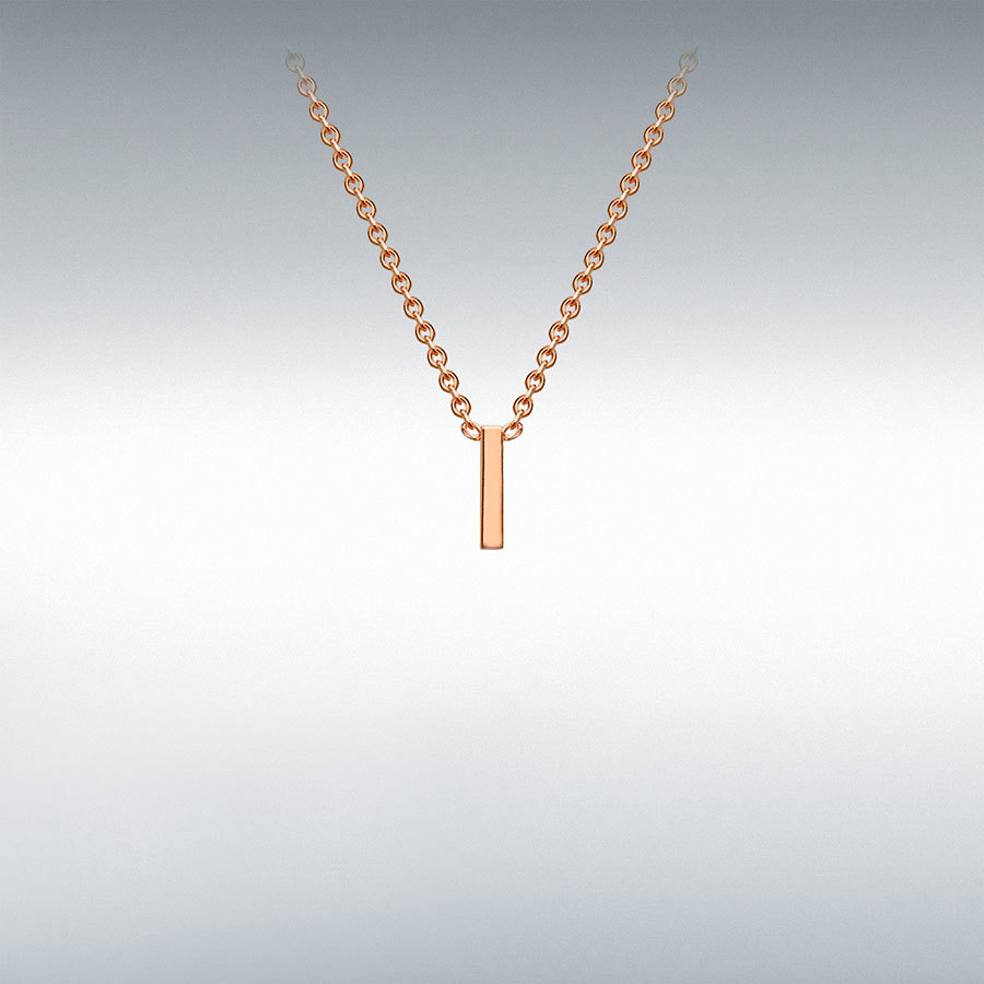 9ct Rose Gold 1mm x 4.5mm 'I' Initial Adjustable Necklace 38cm/15"-43cm/17"