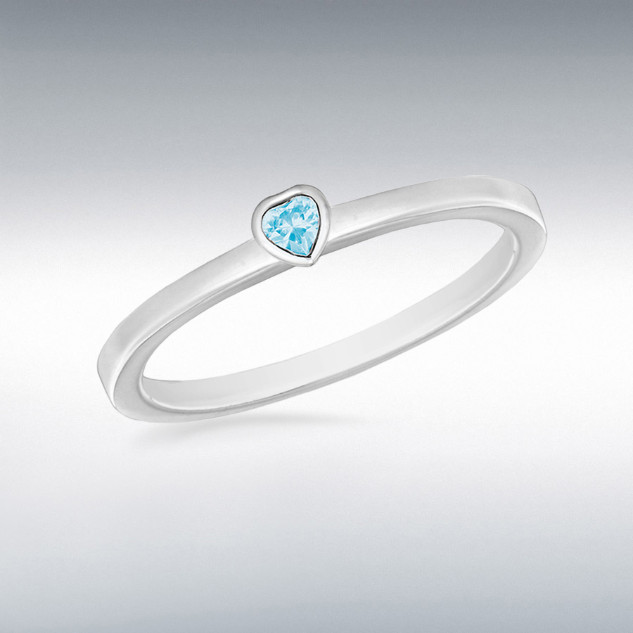 Sterling Silver Blue CZ Heart Stacking Ring