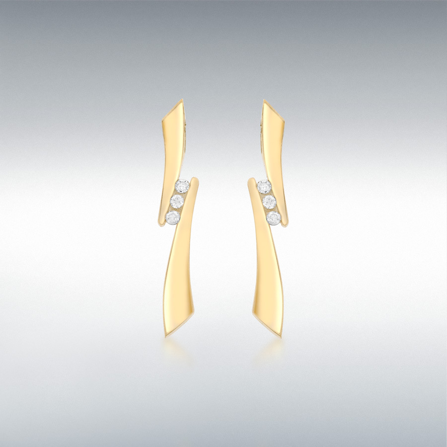 9ct Yellow Gold 0.10ct Diamond 3-Stone Drop Earrings