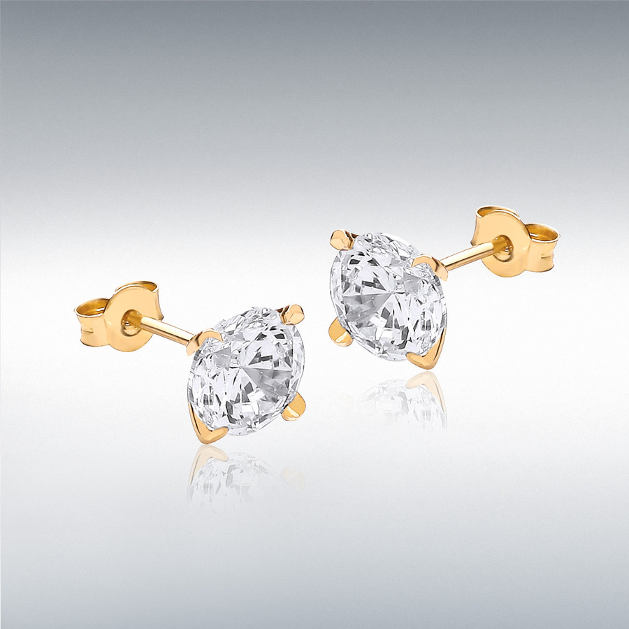 18ct Yellow Gold 8mm Round CZ Stud Earrings