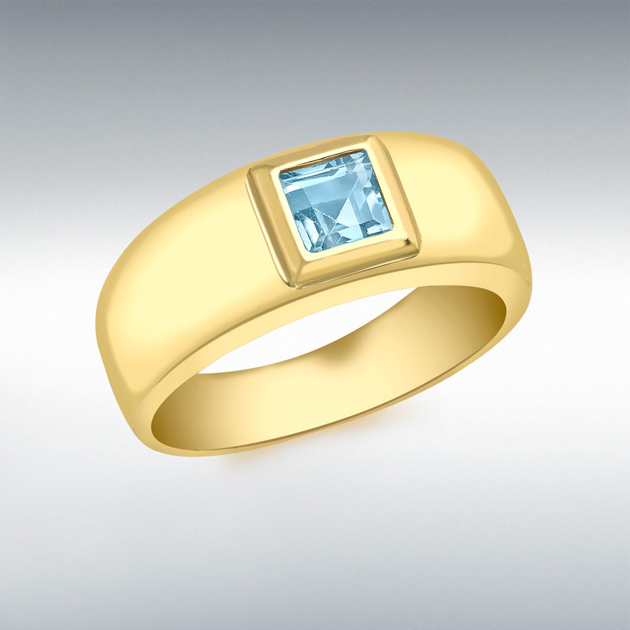9ct Yellow Gold Square Blue Topaz Ring