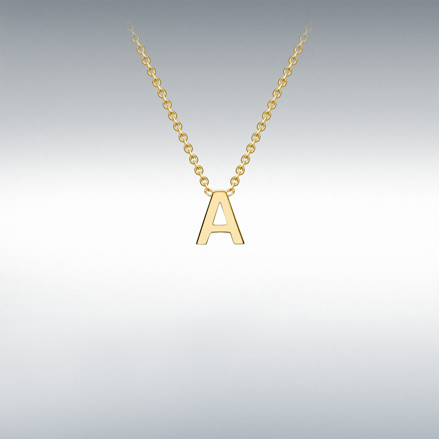 9ct Yellow Gold 4mm x 4.5mm 'A' Initial Adjustable Necklace 38cm/15"-43cm/17"