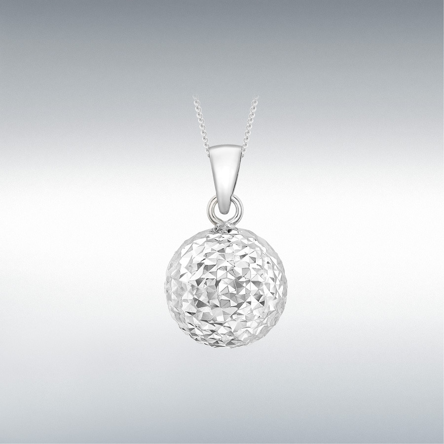 9ct White Gold 10mm Diamond Cut Ball Pendant