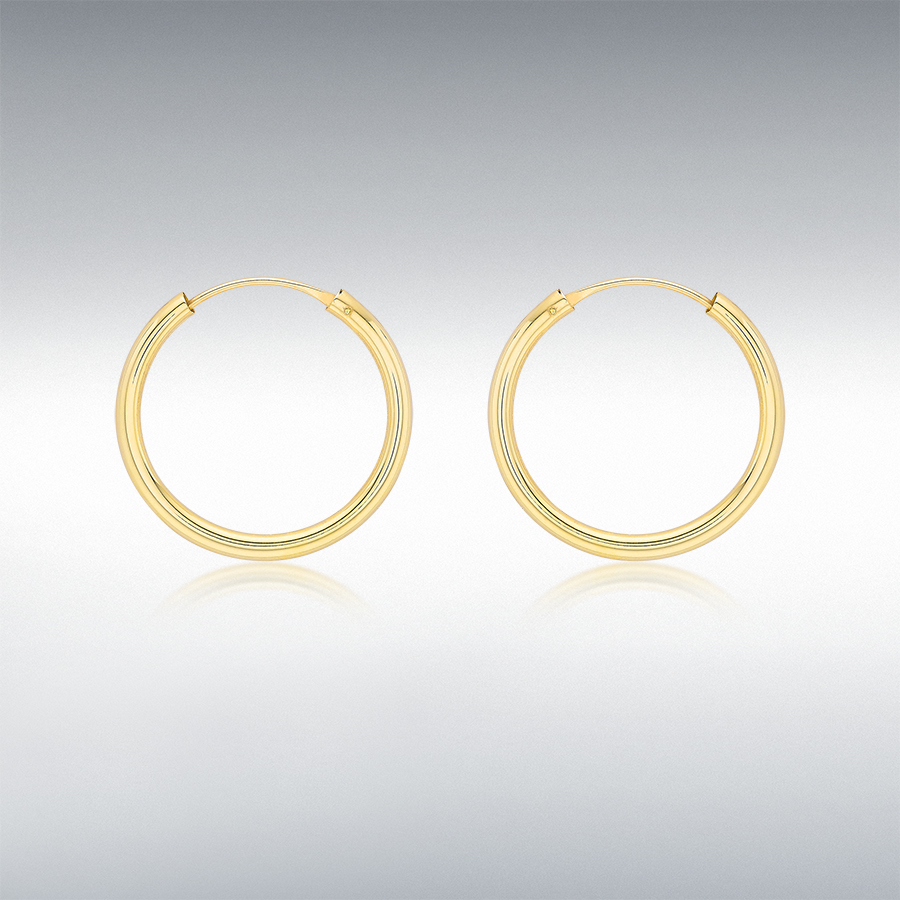 9ct Yellow Gold 2mm Hollow-Tube 22.5mm Hoop Earrings