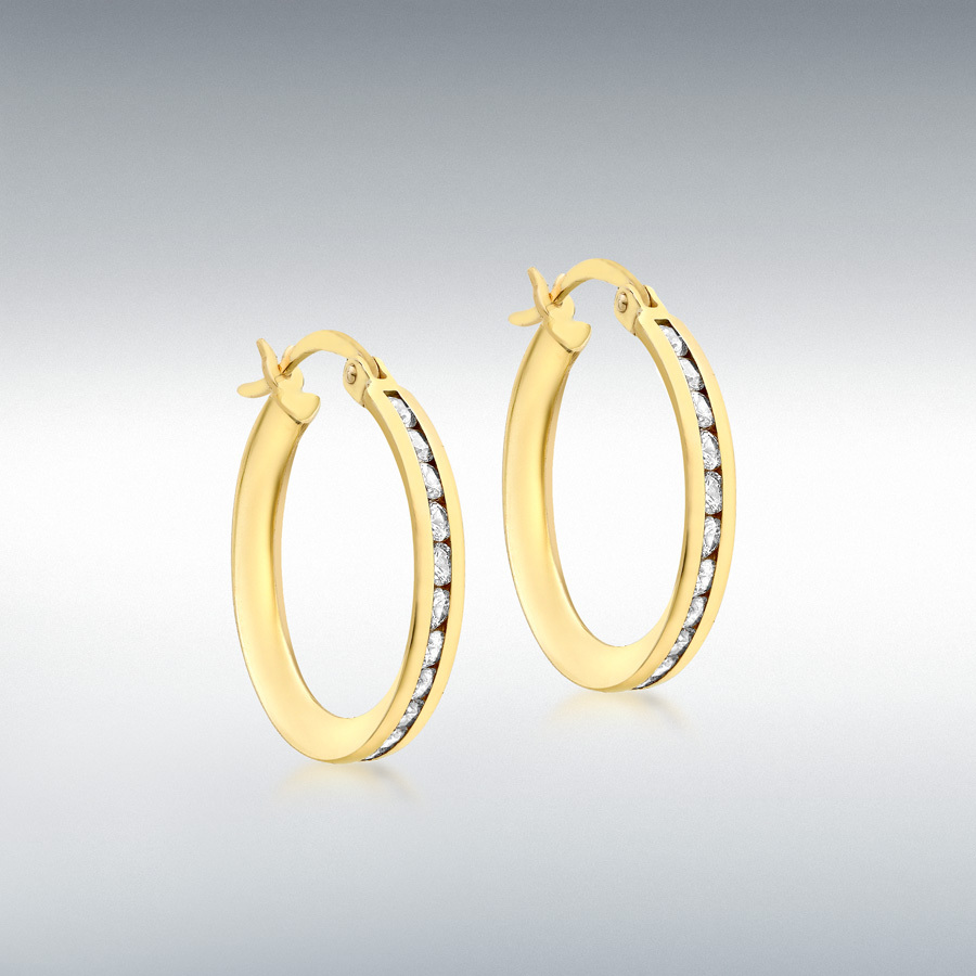 9ct Yellow Gold CZ 21mm Creole Earrings