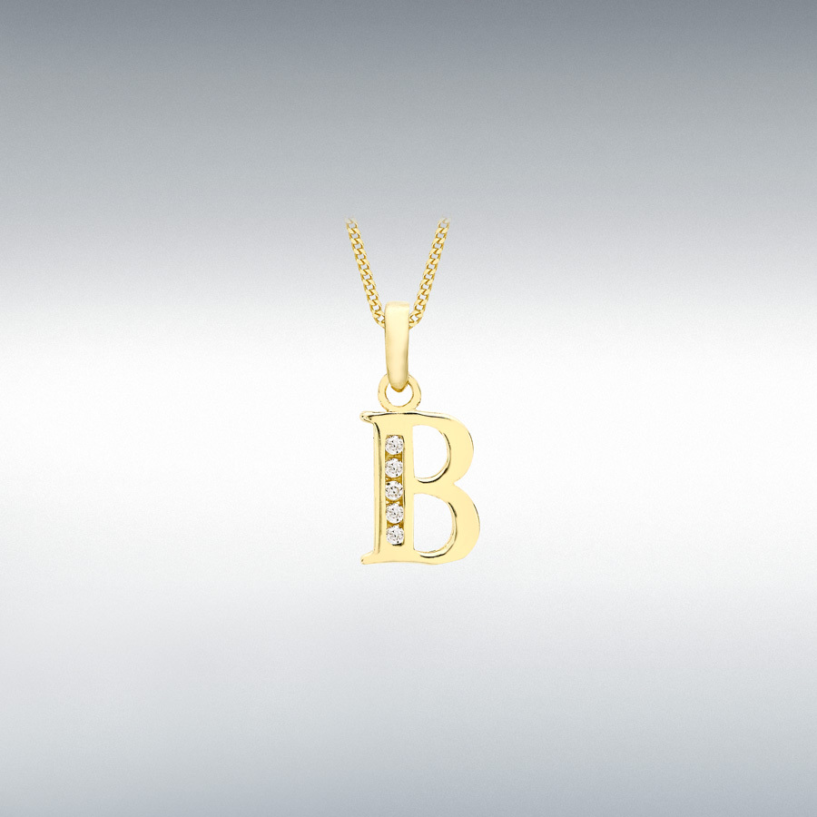 9ct Yellow Gold CZ 7mm x 12mm 'B' Initial Pendant