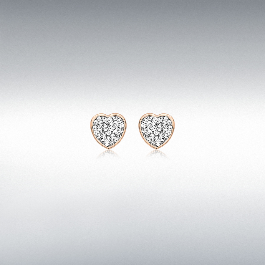 9ct Rose Gold Crystal 7mm x 7mm Heart Earrings 