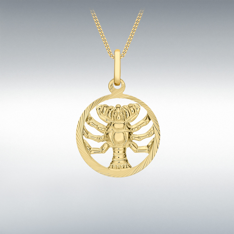 9ct Yellow Gold 15mm x 23mm Diamond Cut Cancer Zodiac Pendant
