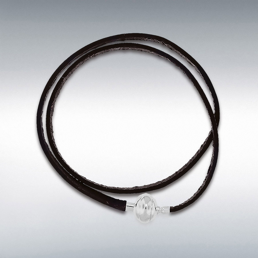 Sterling Silver Brown Leather Wrap Bracelet 41cm/16"
