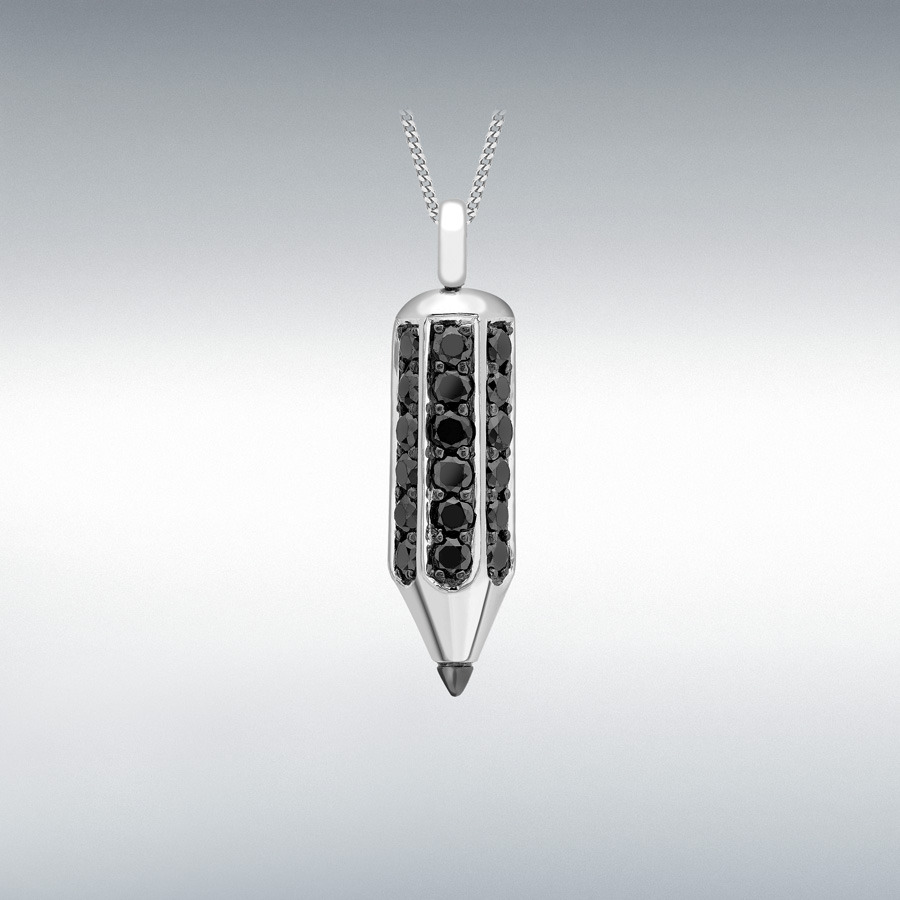 9ct White Gold 1.36ct Black Diamond 6mm x 25mm Pencil Pendant