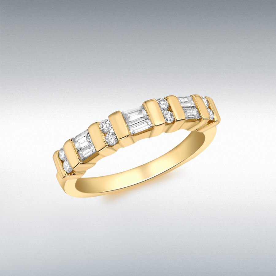 18ct Yellow Gold 0.35ct Baguette and Round Cut Diamond Channel Set Half-Eternity Ring