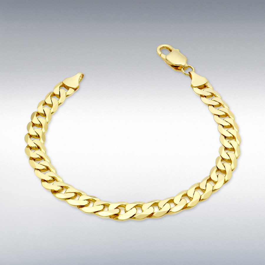 9ct Yellow Gold 190 Diamond Cut Flat Curb Chain Bracelet 19cm/7.5 ...