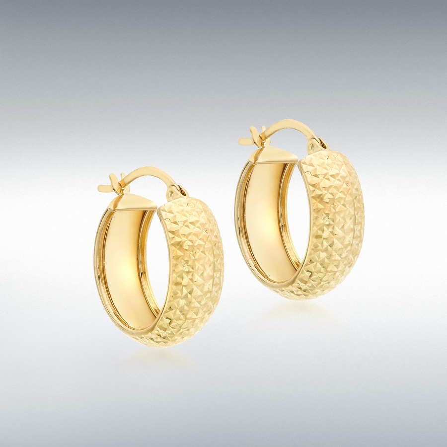 9ct Yellow Gold 6.5mm x 21.5mm Half-Diamond-Cut Round Creole Earrings