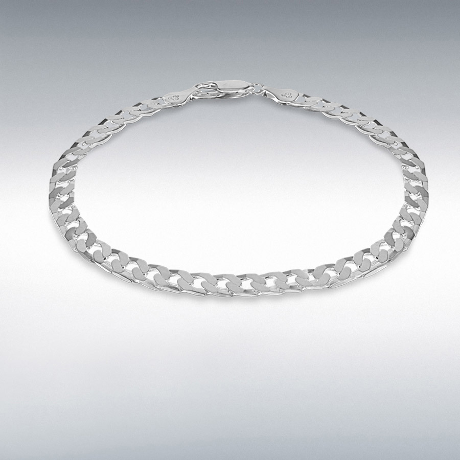 Sterling Silver 5mm Flat Square-Link Curb Bracelet 20cm/8"