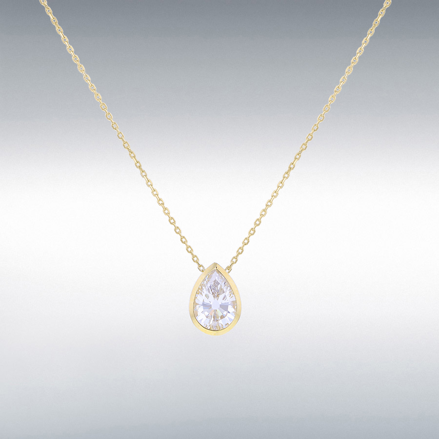 9ct Yellow Gold 5.8mm x 8.2mm Teardrop CZ Slider Adjustable Necklace 41cm/16"-46cm/18