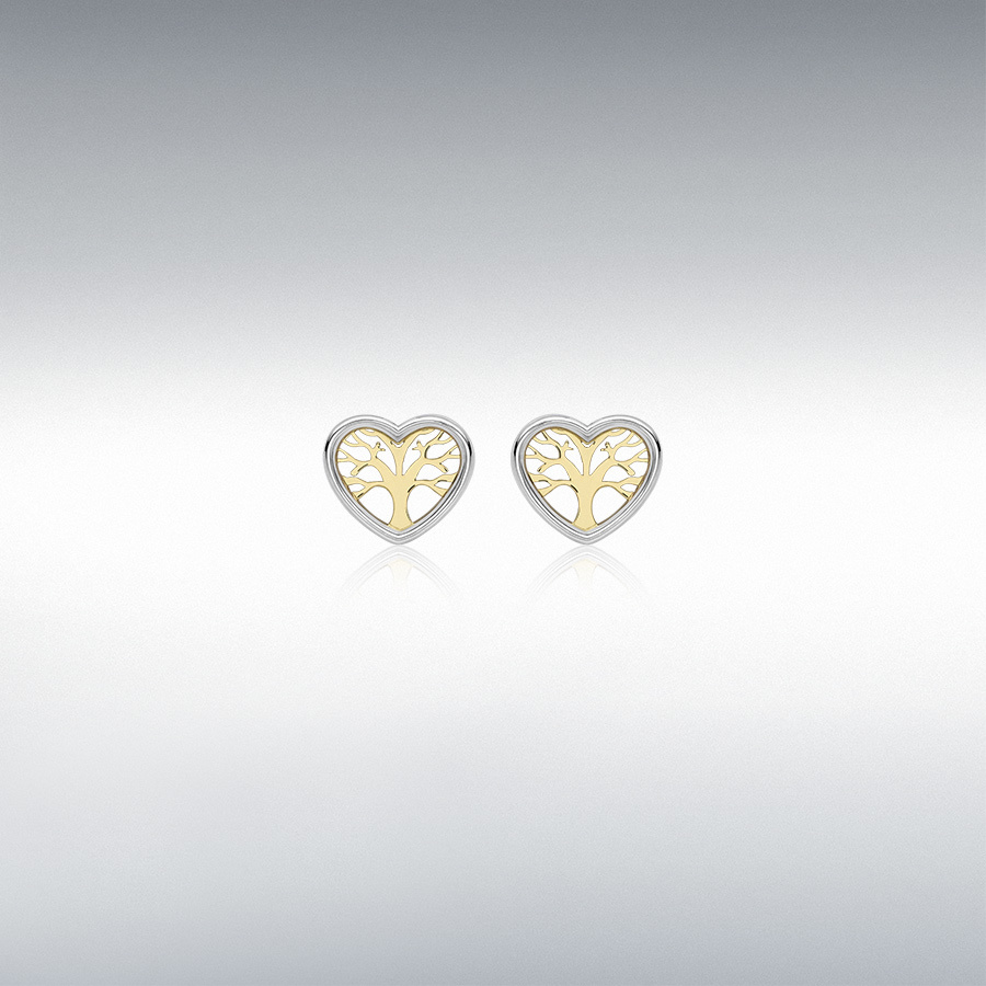 9ct 2-Tone Gold 9mm x 7.5mm 'Tree of Life' Stud Earrings