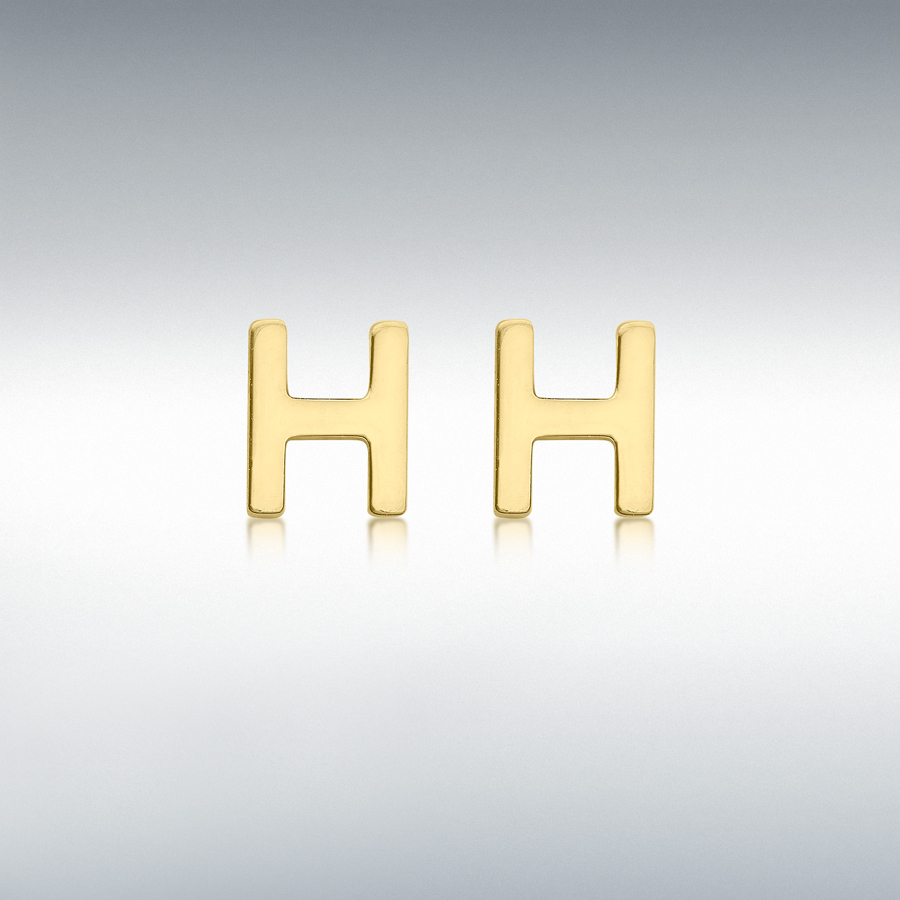 9ct Yellow Gold 4mm x 5mm 'H' Initial Stud Earrings