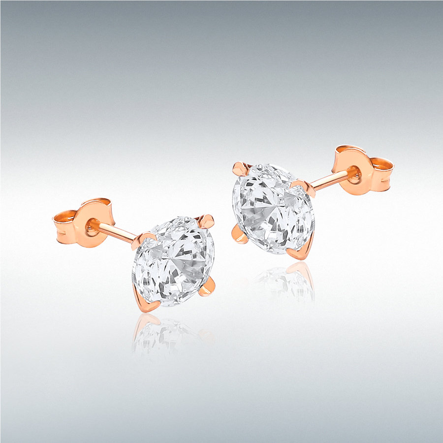 9ct Rose Gold 8mm Round CZ Stud Earrings