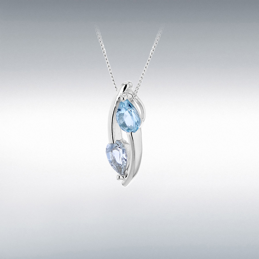Sterling Silver Rhodium Plated White and Blue Topaz 6mm x 18.5mm Wrap-Around Slider Pendant