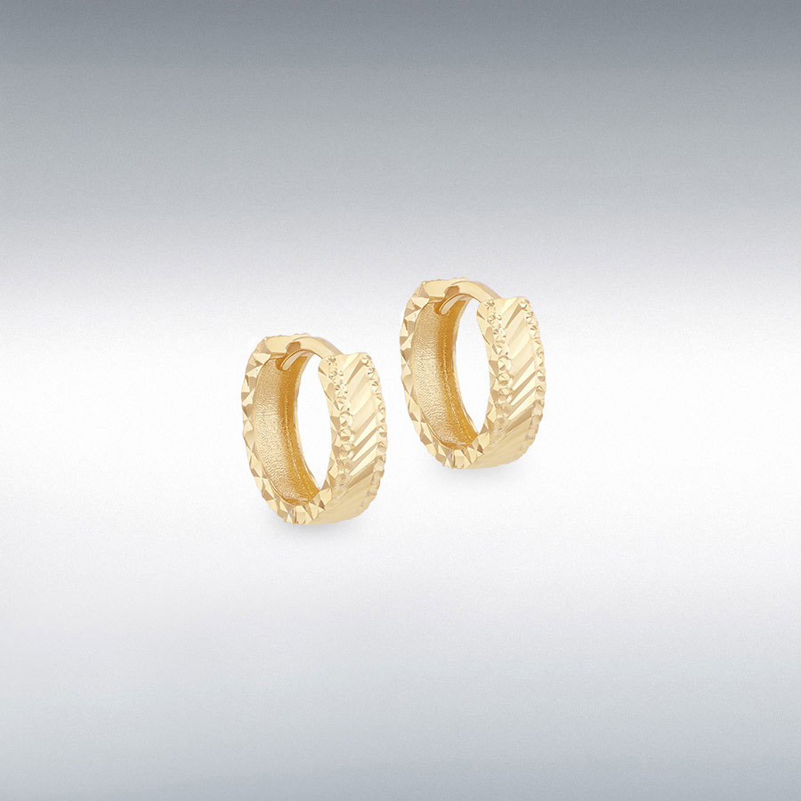 9ct Yellow gold Diamond Cut Hoop Earring