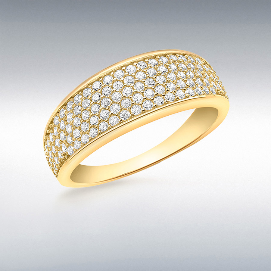 18ct Yellow Gold 108 x 1mm CZ Pave Set Tapered Ring