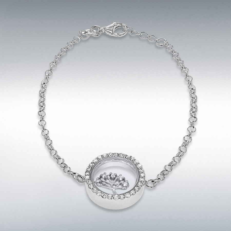 Sterling Silver Rhodium Plated CZ Floating 'Tree of Life' Adjustable Bracelet 17cm/6.5" - 18cm/7"