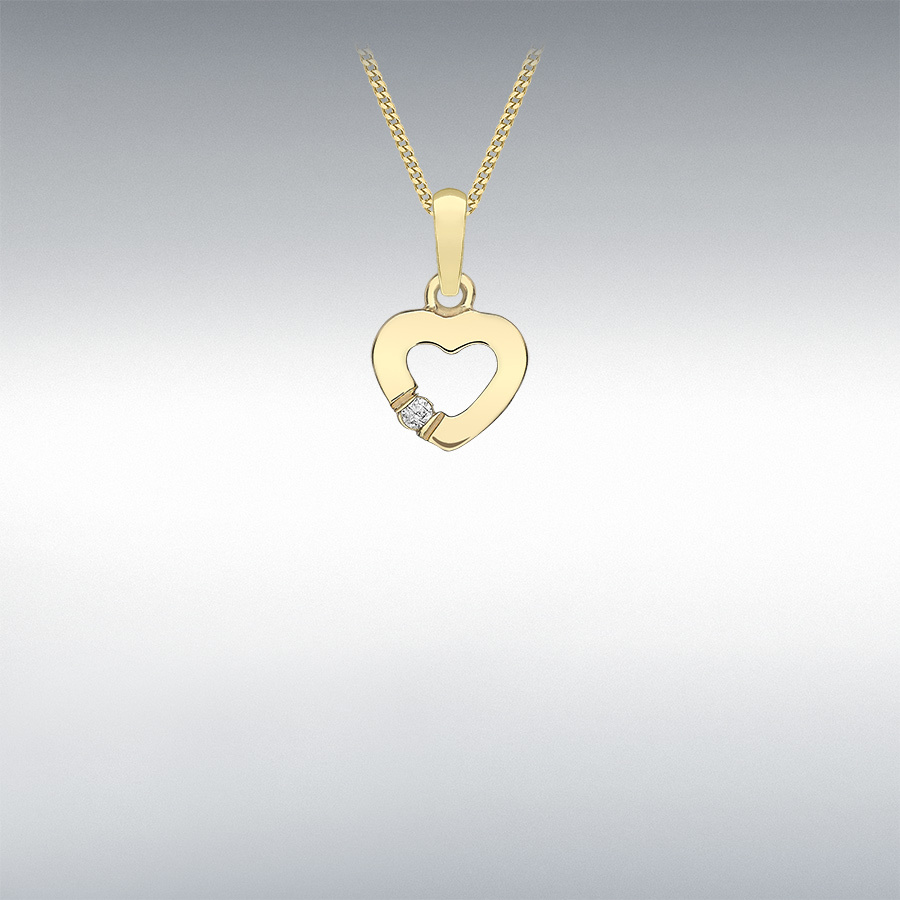 9ct Yellow Gold 1.5mm Round CZ 7.6mm x 13.5mm Open-Heart Pendant