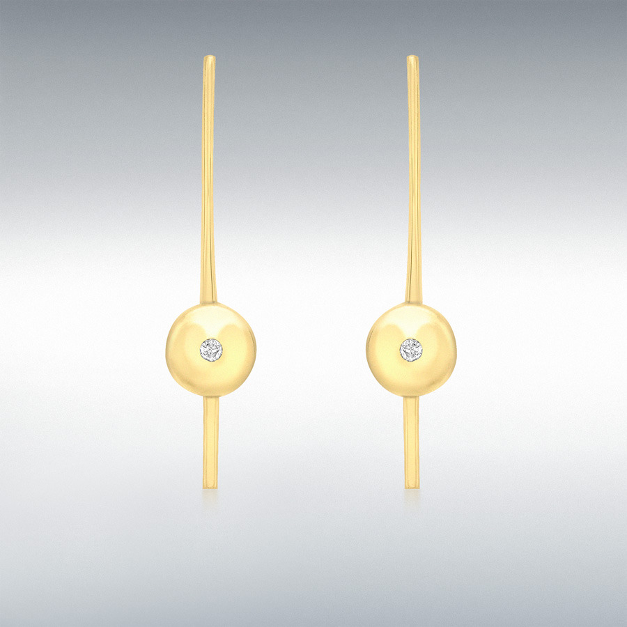 9ct Yellow Gold 0.03ct Diamond Circle & Bar Drop Earrings