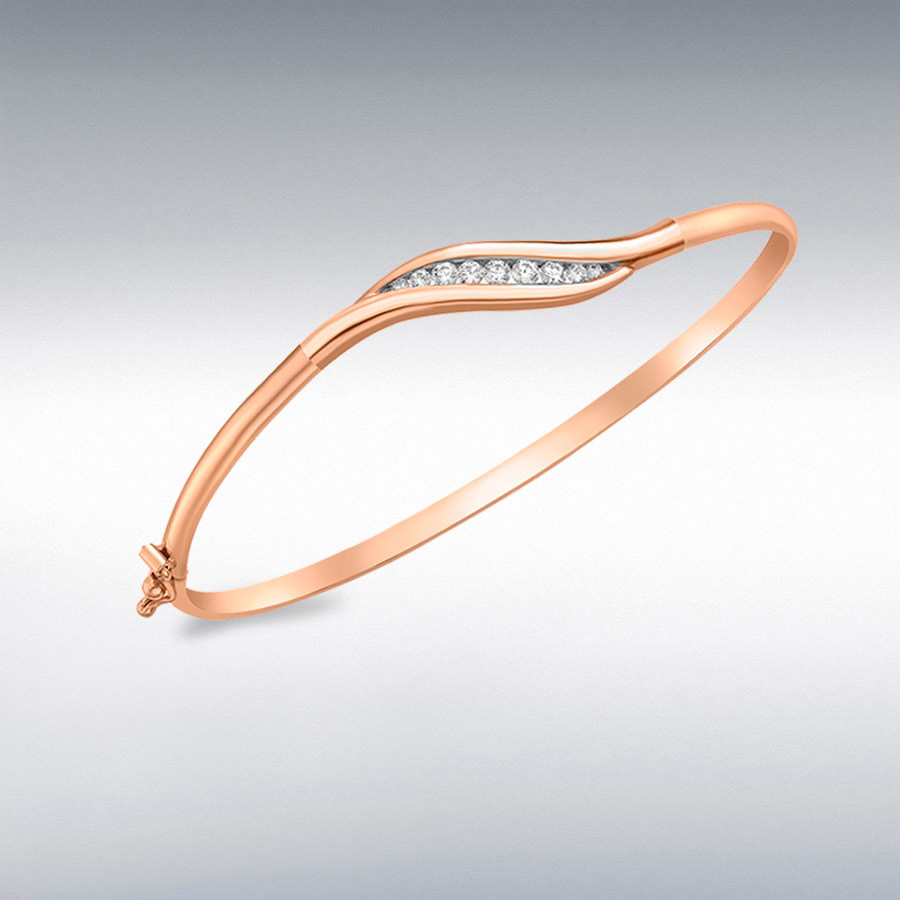 9ct Rose Gold CZ Wave Flexible Bangle