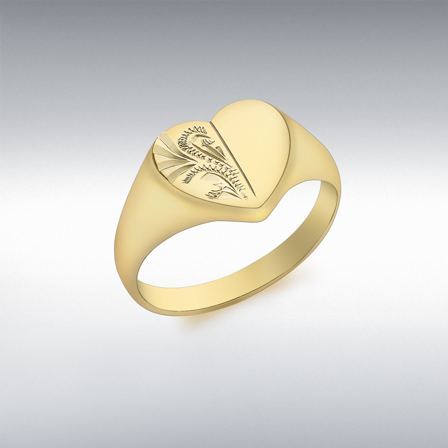 9ct Yellow Gold Half-Engraved 11mm x 10.5mm Heart Signet Ring