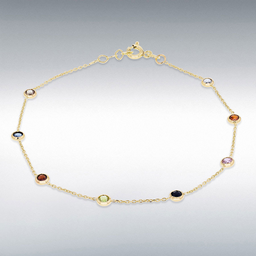 9ct Yellow Gold 3.65mm Multi Coloured Round CZ Adjustable Bracelet 18cm/7"-19cm/7.5" 