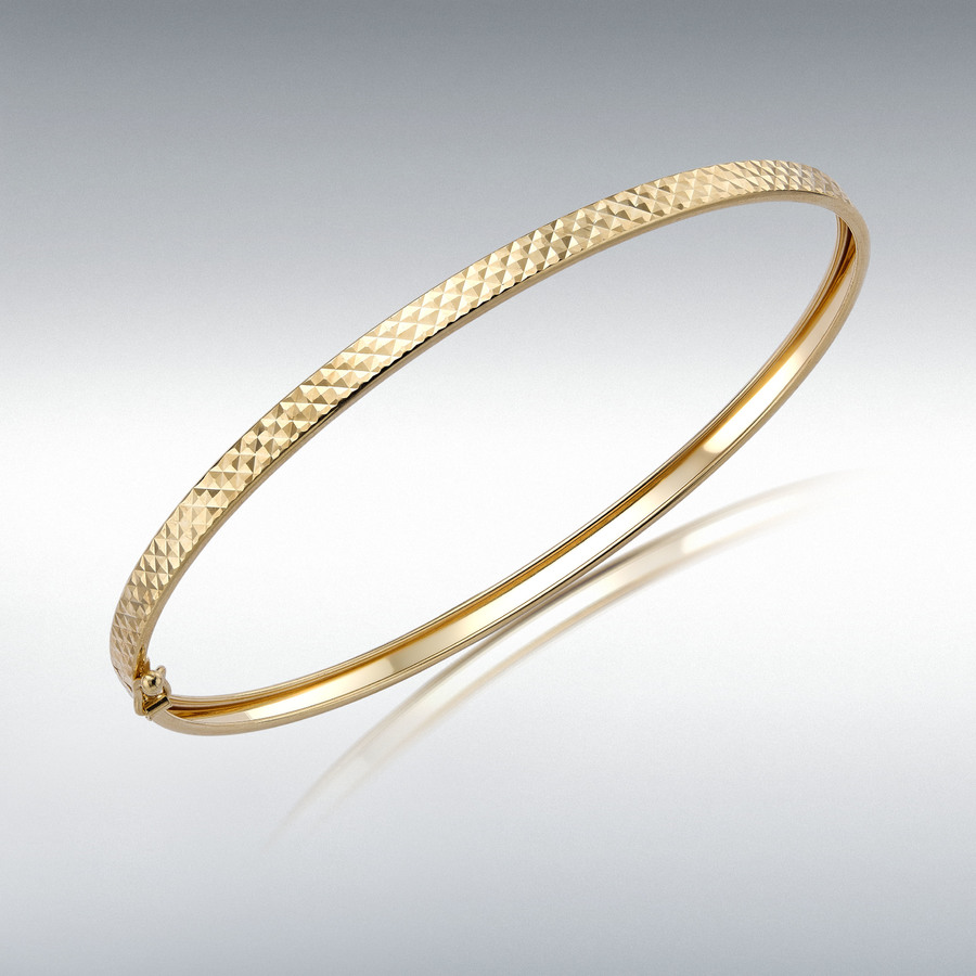 9ct Gold Diamond Cut Flat Tube Bangle 