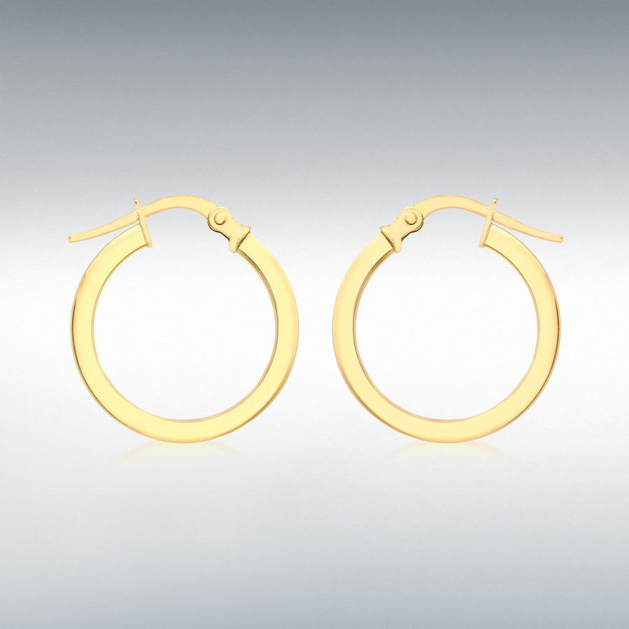 9ct Yellow Gold 2mm Square-Tube 18mm Round Hoop Creole Earrings