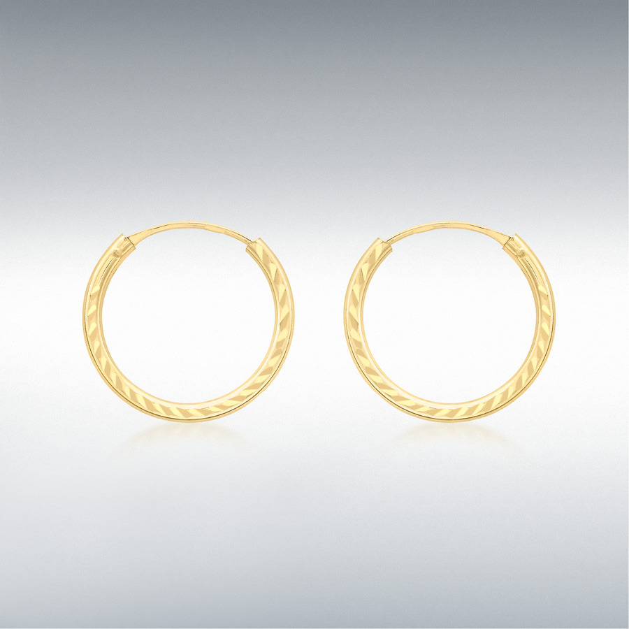 9ct Yellow Gold 13mm Diamond Cut Sleeper Hoop Earrings