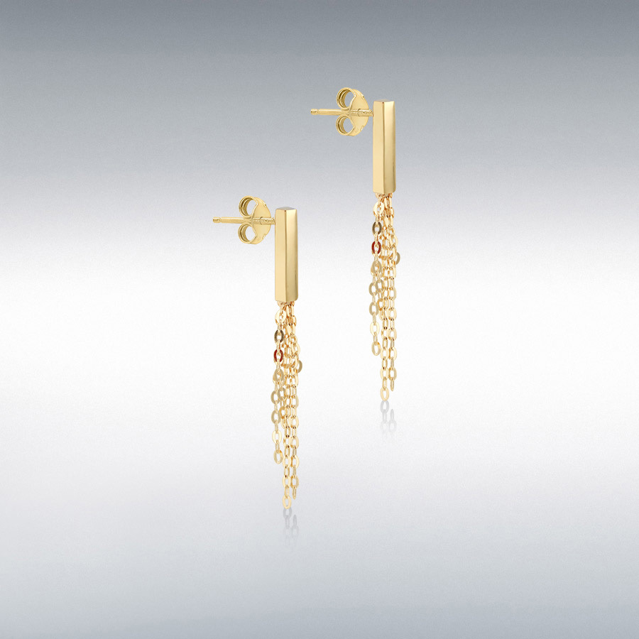 9ct Yellow Gold 2.5mm x 16mm Bars with Tassle Earrings