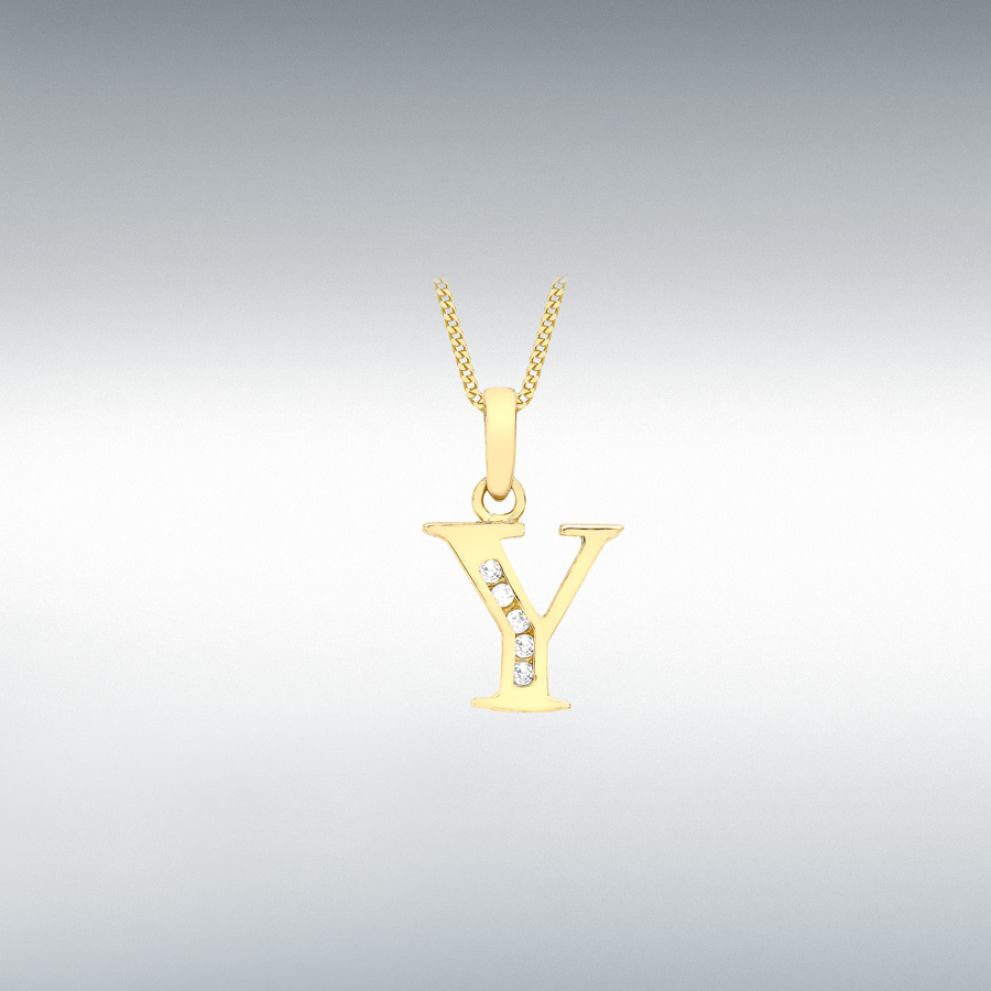 9ct Yellow Gold CZ 10mm x 12mm 'Y' Initial Pendant