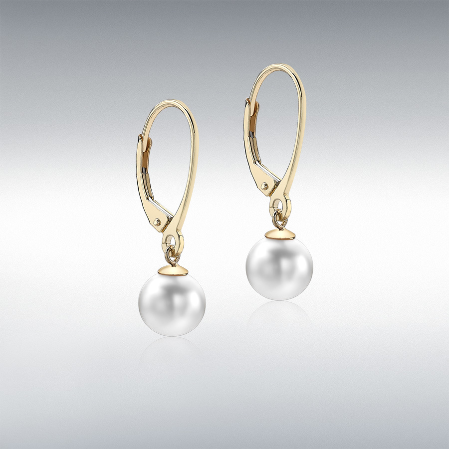 9ct Yellow Gold 7mm Freshwater Pearl 7mm x 25mm Drop Earrings