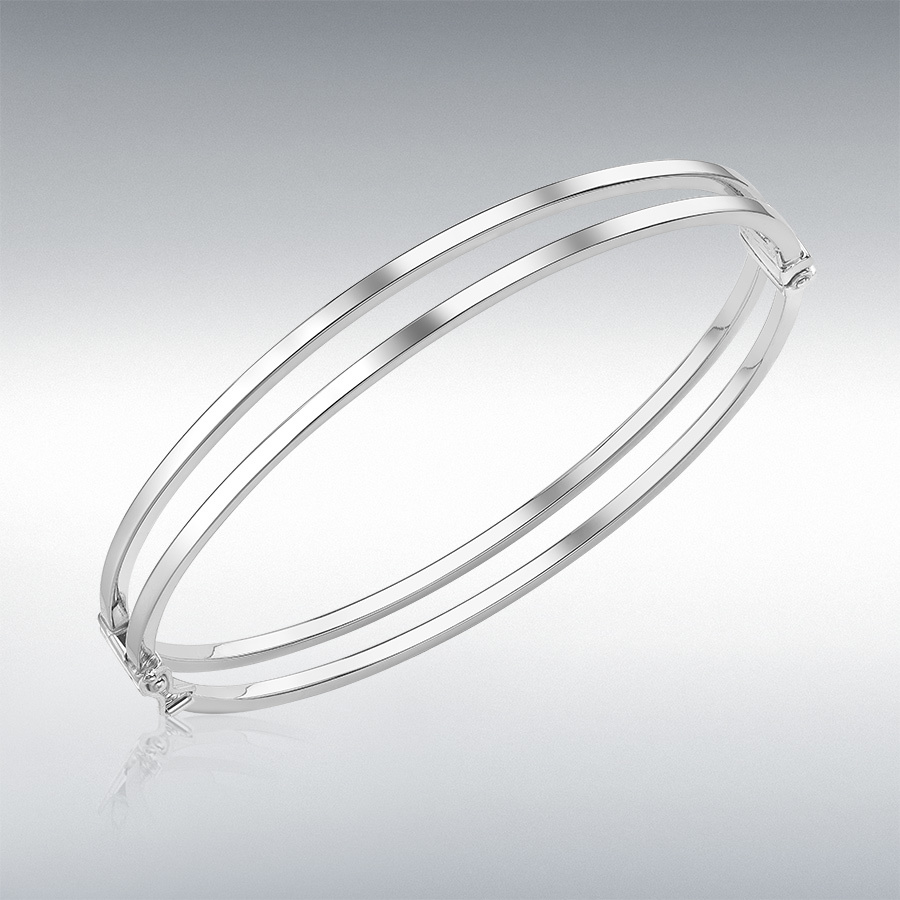 9ct White Gold Double-Square Tube Bangle