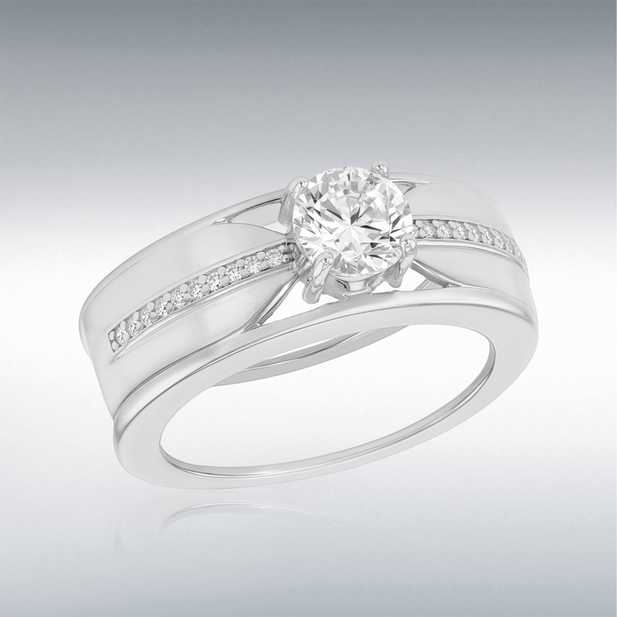 Sterling Silver Rhodium Plated Oura 5 Ring Round CZ Enhancer  