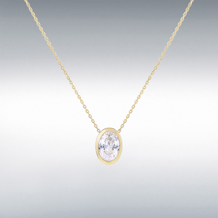 9ct Yellow Gold 6mm x 8.2mm Oval CZ Slider Adjustable Necklace 41cm/16"-46cm/18