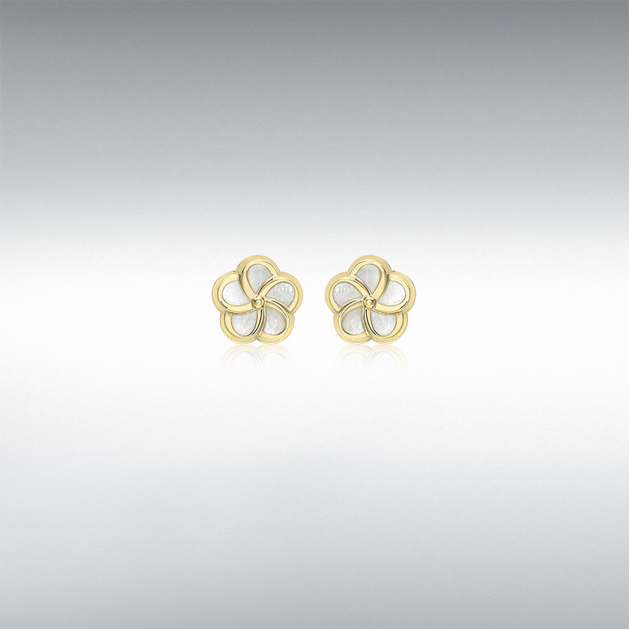9ct Yellow Gold 'Mother of Pearl' 8.5mm Flower Stud Earrings