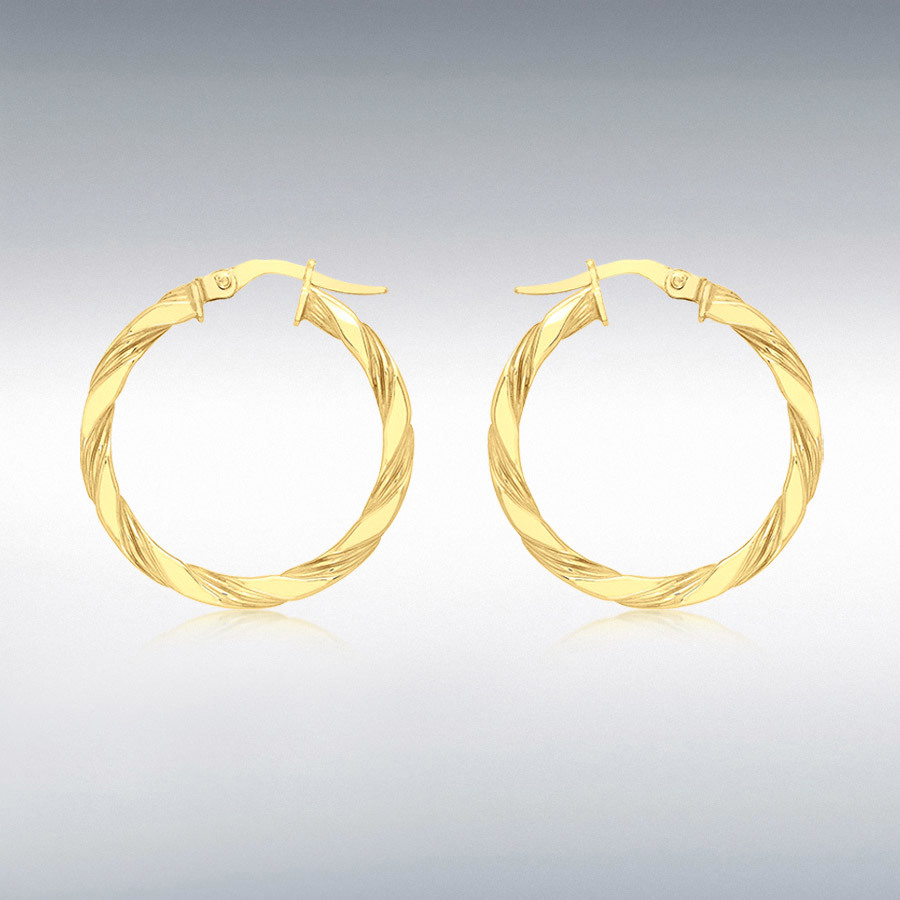 9ct Yellow Gold 3mm Twist-Tube 25mm Hoop Creole Earrings