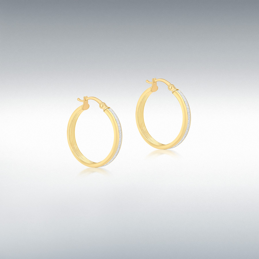 9ct Yellow Gold 17mm Ribbed Stardust Creole Earrings