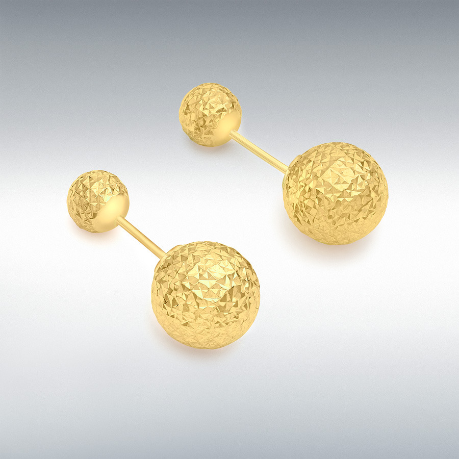 9ct Yellow Gold Diamond Cut 6mm & 10mm Reversible Ball Stud Earrings