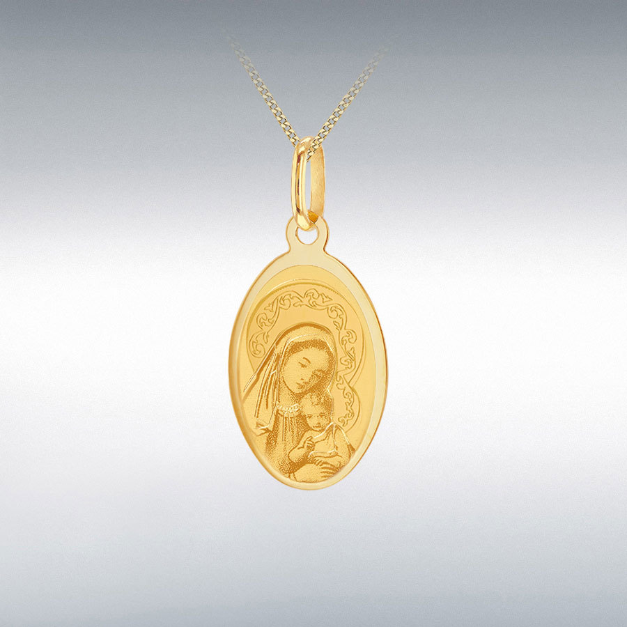 9ct Yellow Gold 11.8mm x 24.5mm Oval Mary and Child Pendant