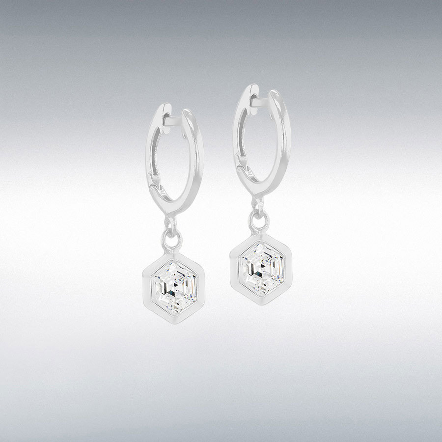 Sterling Silver 7mm Hexagon White CZ Huggy Earring