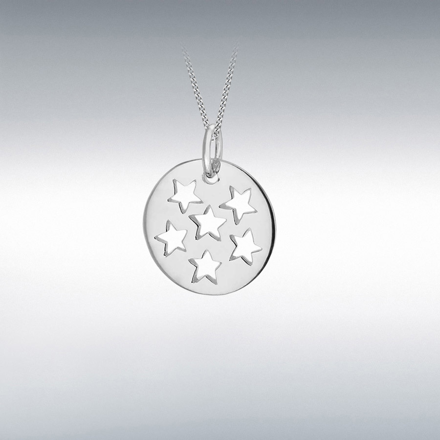 Sterling Silver 12.4mm x 15mm Cutout-Stars-Disc Pendant